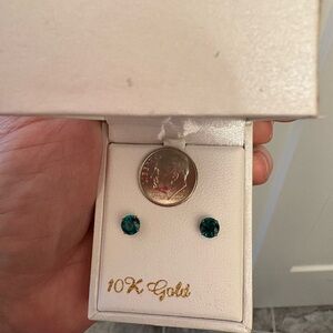 10K Gold with Lab Created Emerald Stud Earrings